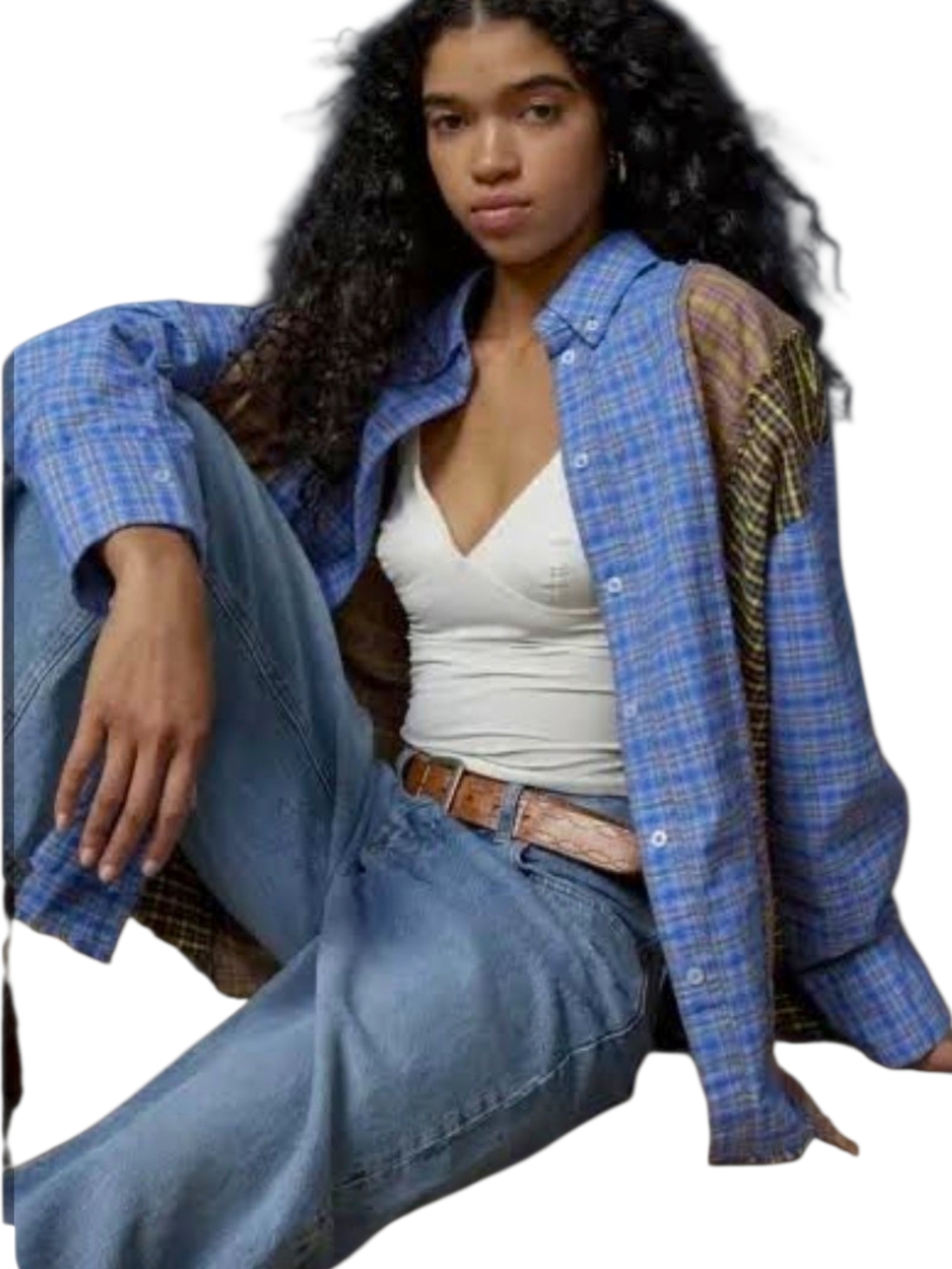 BDG UO Spliced Dad Button Down Patchwork Plaid Oversized Grunge Boho Y2K Indie S